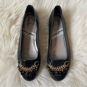 Vintage NWOT NEVER WORN Impo 80s Flats Black with Gold Tassle Chain Charm Detail